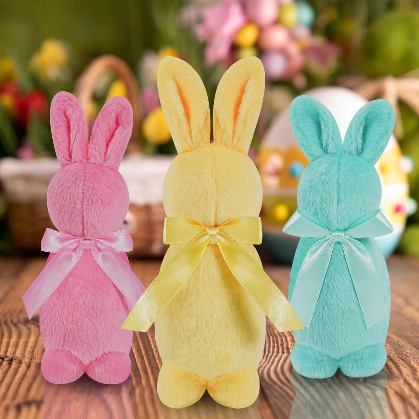 Easter Decoration Rabbit Doll Ornaments Yellow Red Blue Rabbit Doll Gift 17.7x7.6cm