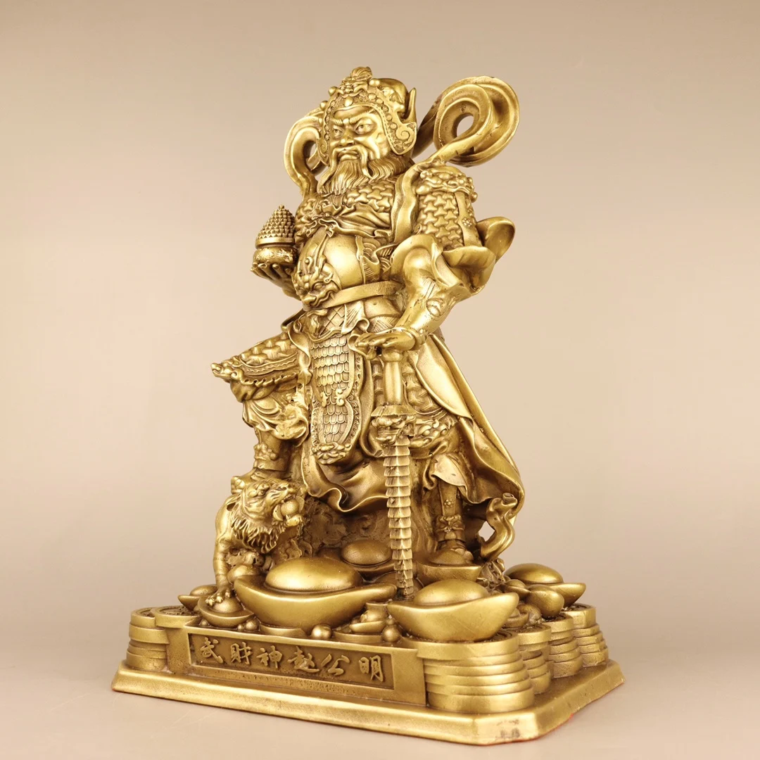 Brass Wealth God Zhao Gongming Figurine - Professional Feng Shui Desk Decor for Home and Office Living Room Ornament