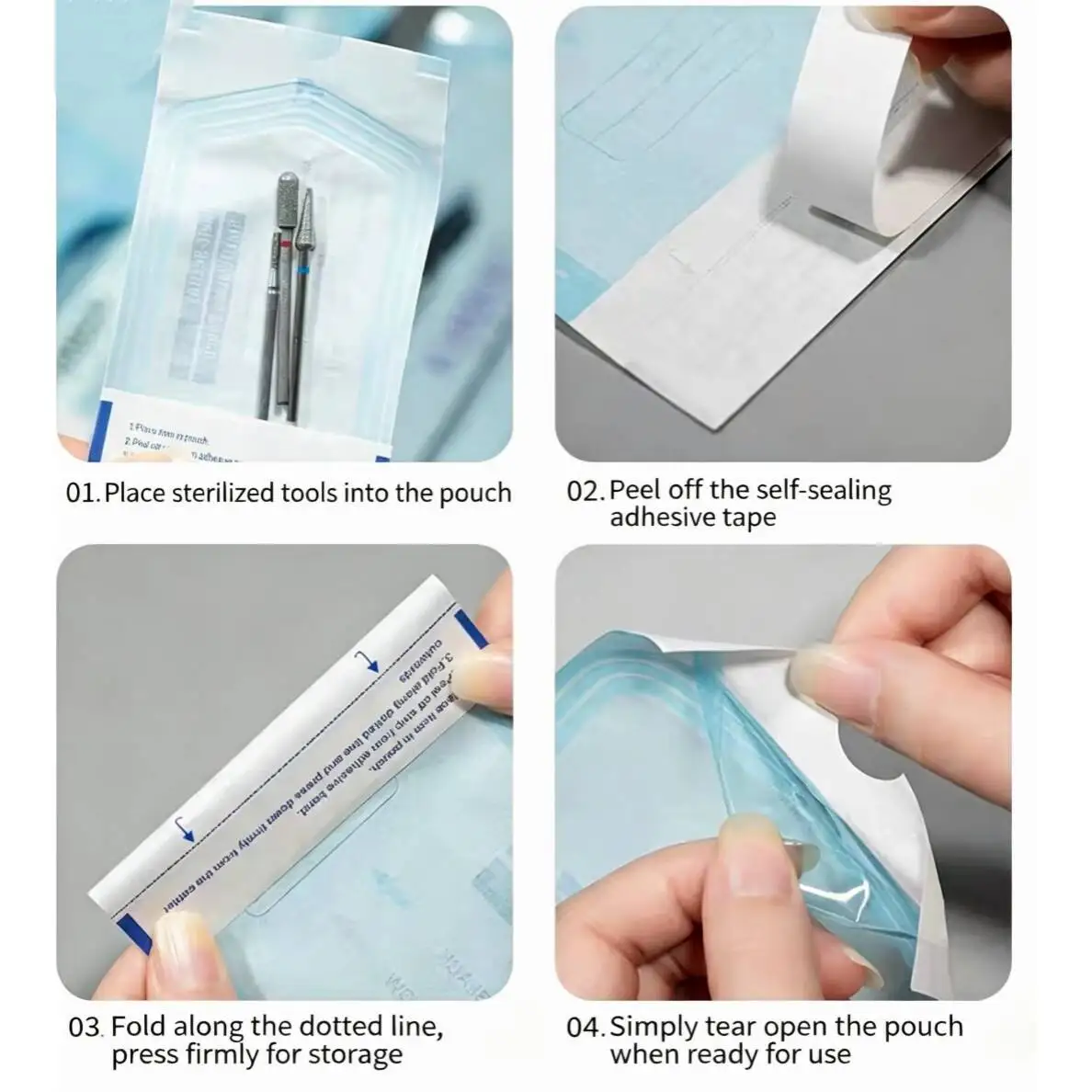 200Pcs Self Sealing Sterilization Pouches for Nail Tools Medical-grade Paper Disposable Dental Tattoo Accessories Storage Bags
