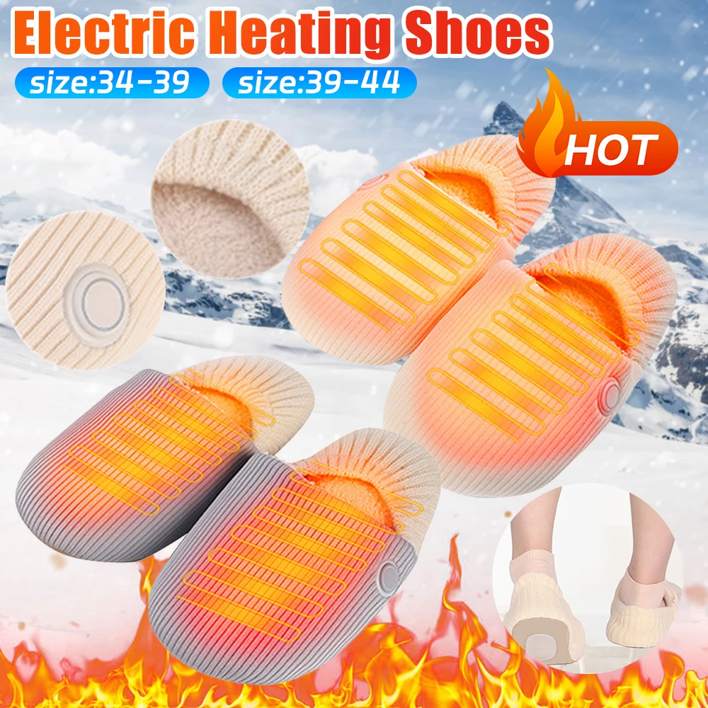 Electric Heated Slippers Rechargeable Electric Heating Shoes 3 Levels Heating House Shoes Winter Thermal Slippers Foot Warmer