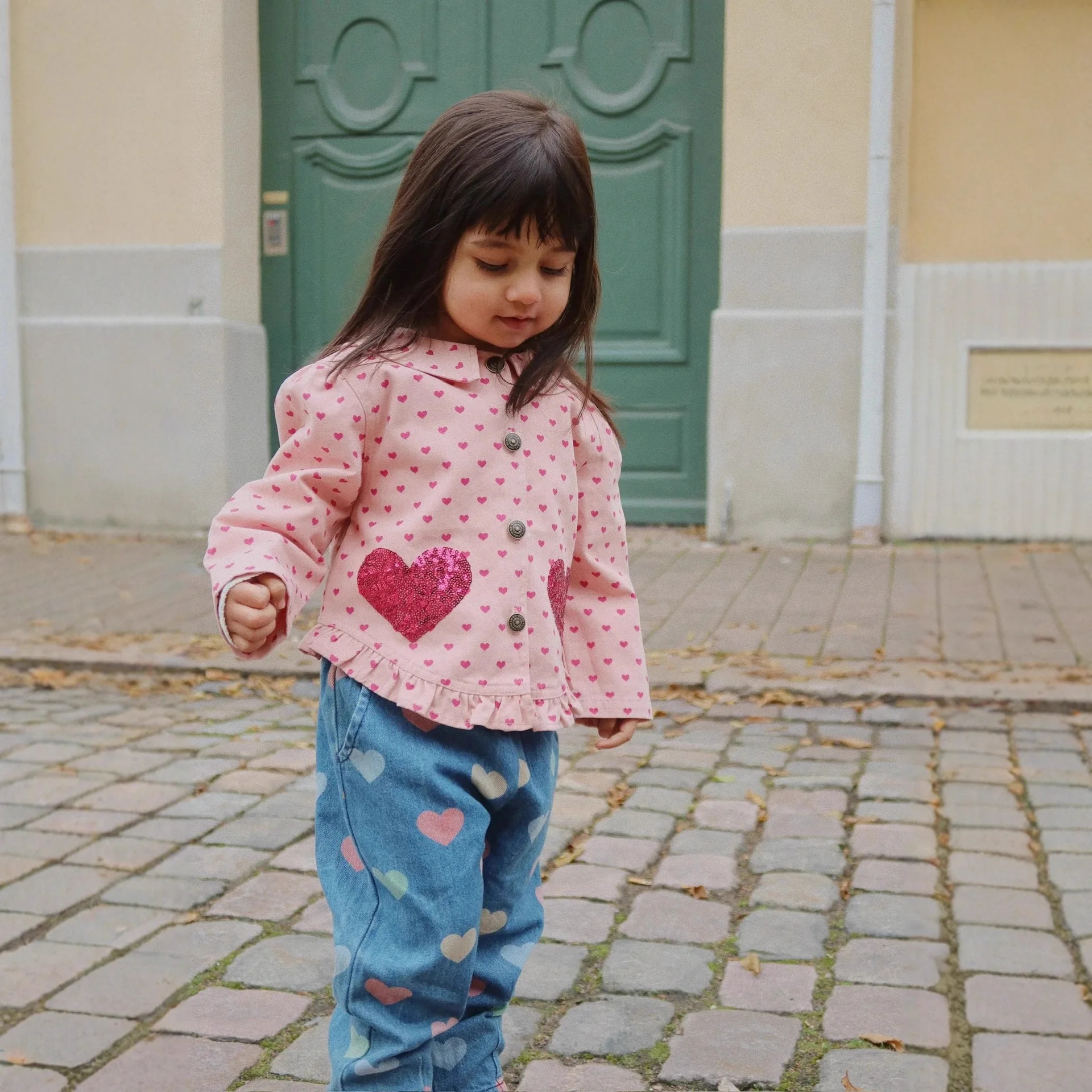 

In Stock！Candy Baby 2025 Autumn/winter New KS Kids Denim Jacket and Pants Set, Girls' Love Denim Vest Skirt