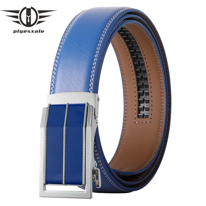 Fashion Blue Men Belt Slide Ratchet Buckle Leather Waist Belt Adjustable Gift for Male Cowhide 35mm Width Mens Belts Casual B666