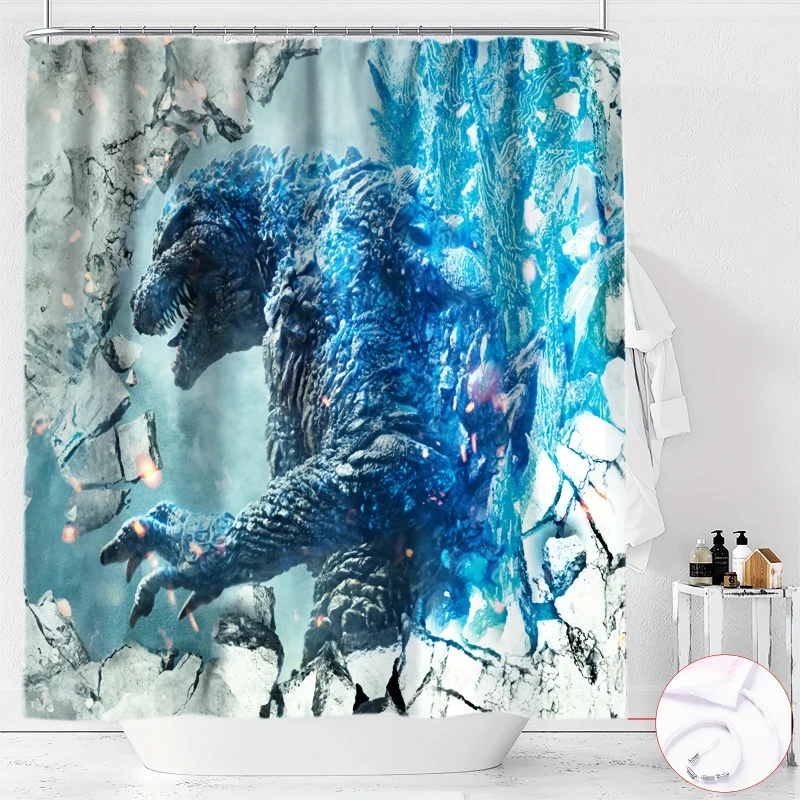 Spooky Monster Print Shower Curtain with Hooks - Waterproof, Machine Washable Polyester Fabric for All Seasons - Perfect Bathroo