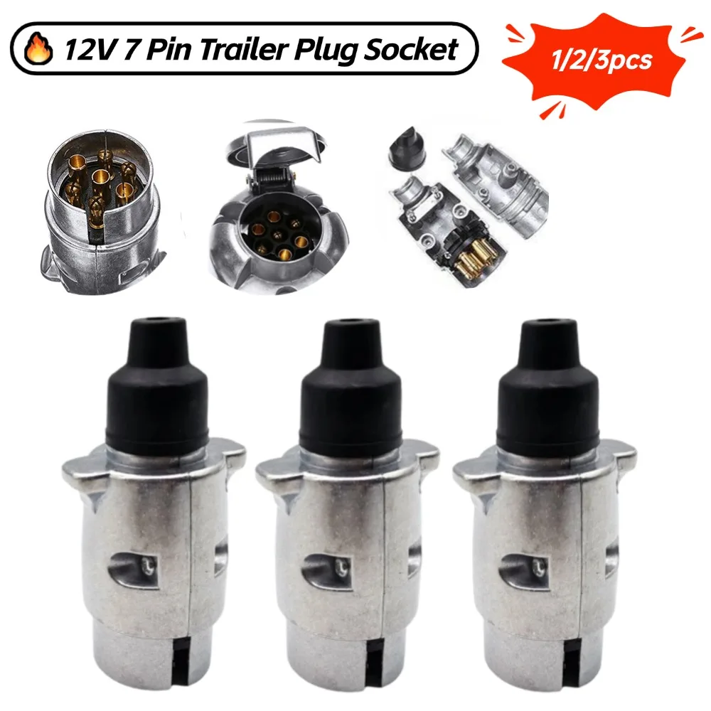 1/2/3pcs 12V 7 Pin Trailer Plug Socket Durable 7 Pin Aluminium Alloy Plug Trailer Truck Towing Electrics 12V Connector EU Plug