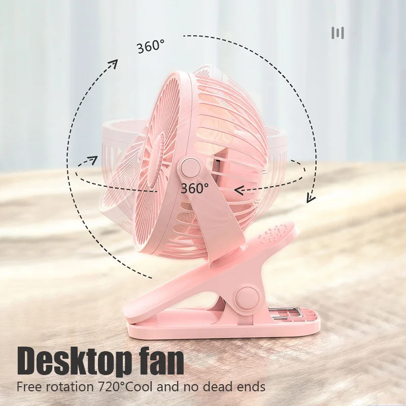 USB Silent Desktop Fan Rechargeable Battery Fan Strong Wind 3 Speed Portable Quiet Office Camping Outdoor Summer Cooling Fan