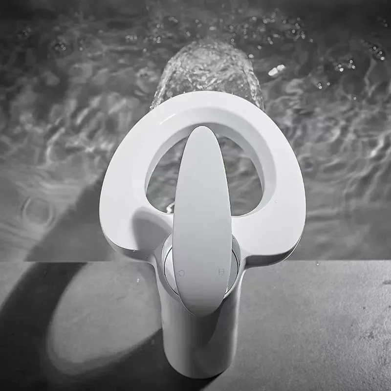Modern White Bathroom Faucet Waterfall Single Handle Brass Mixer Tap for Cold And Hot Water Single Hole Basin Sink