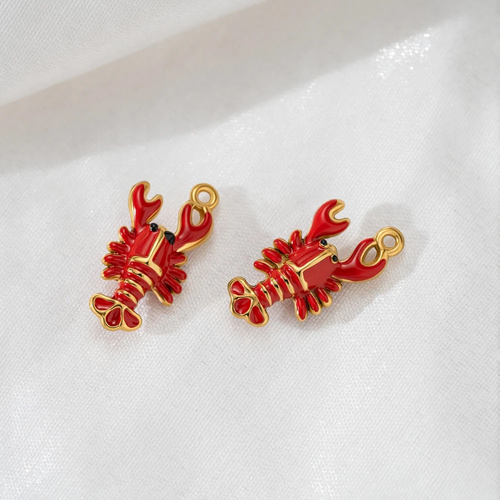2 Stück Edelstahl Cartoon-Hummer-Anhänger, Niedliche Hummer-Charms für DIY Ohrringe, Halsketten, Armbänder, Schmuckherstellung – Detail 4