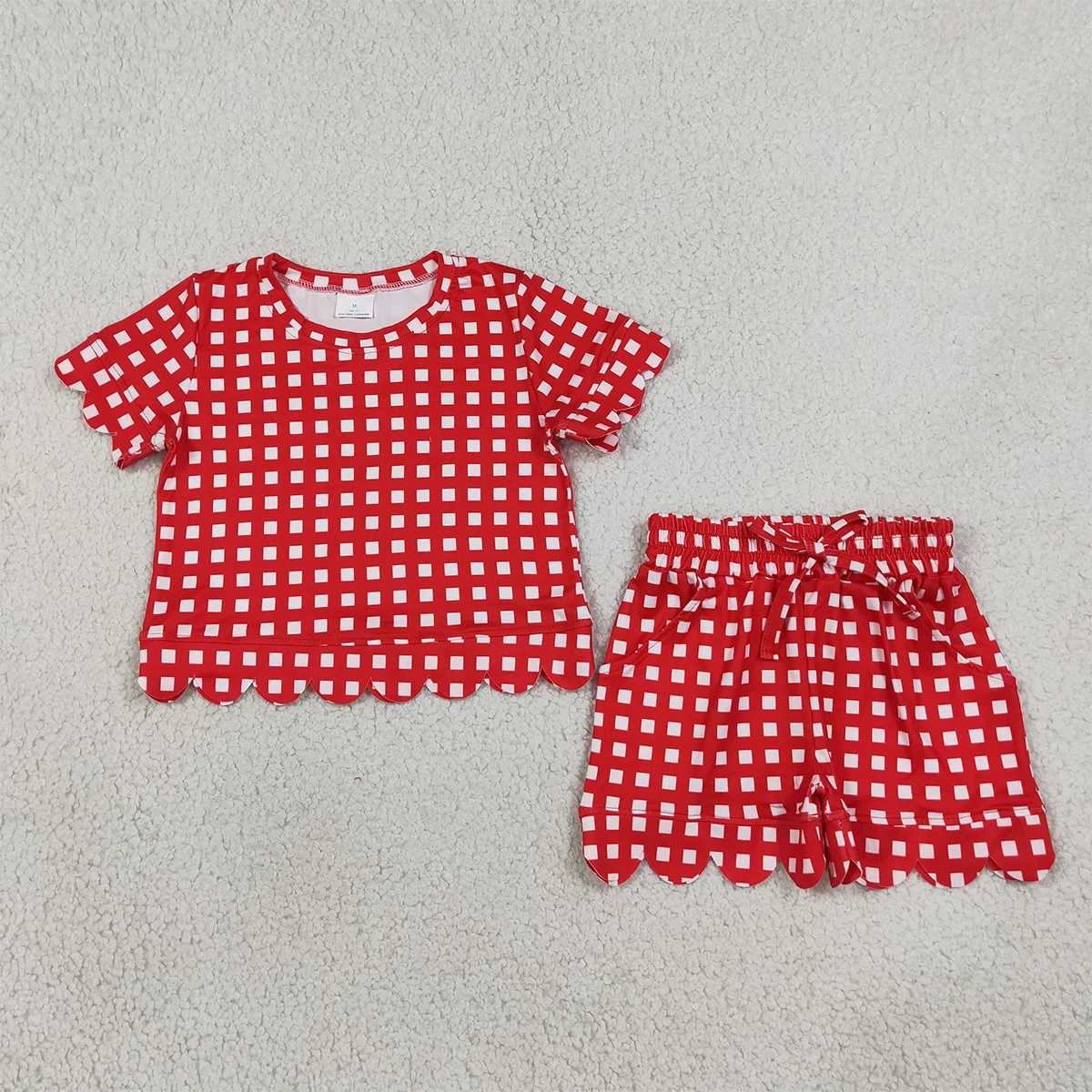 Baby Girl Short Sleeve Colorful Checked Top Pocket Shorts Scallop Cutest Clothes Sets Kids Comfy Set Children 2Pcs Sets Clothing