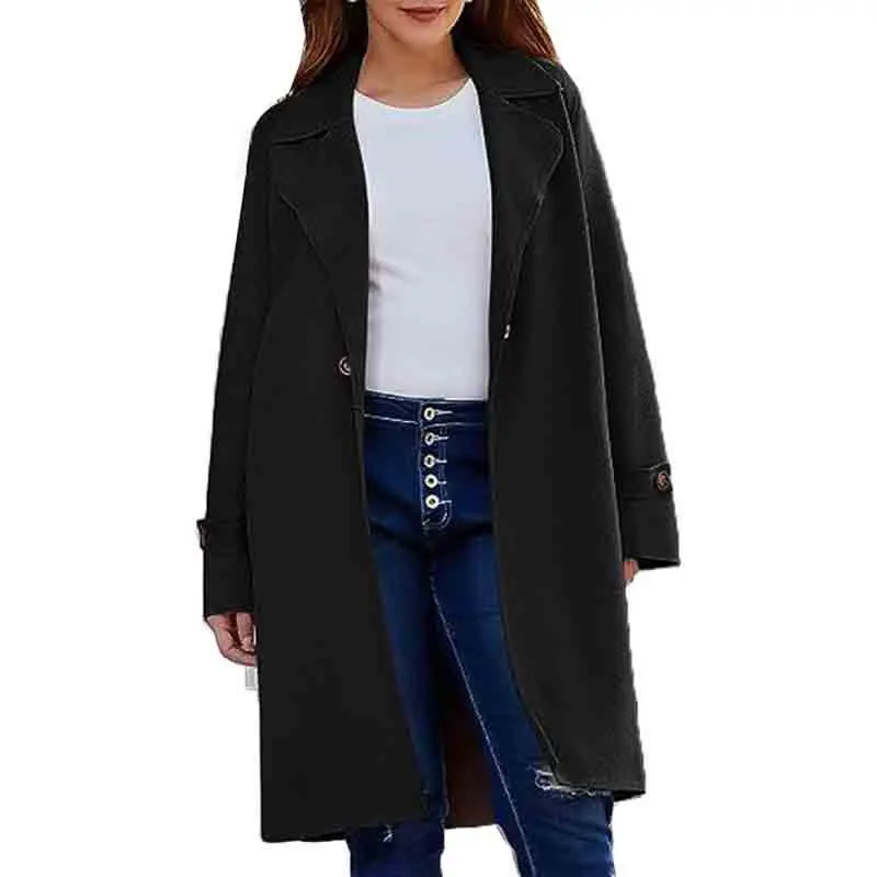 Casacos De Mulher De Inverno Ropa De Mujer Button Lapel Suit Coat Women's Long Sleeve Simple Winter Warm Loose Woolen Coat Women