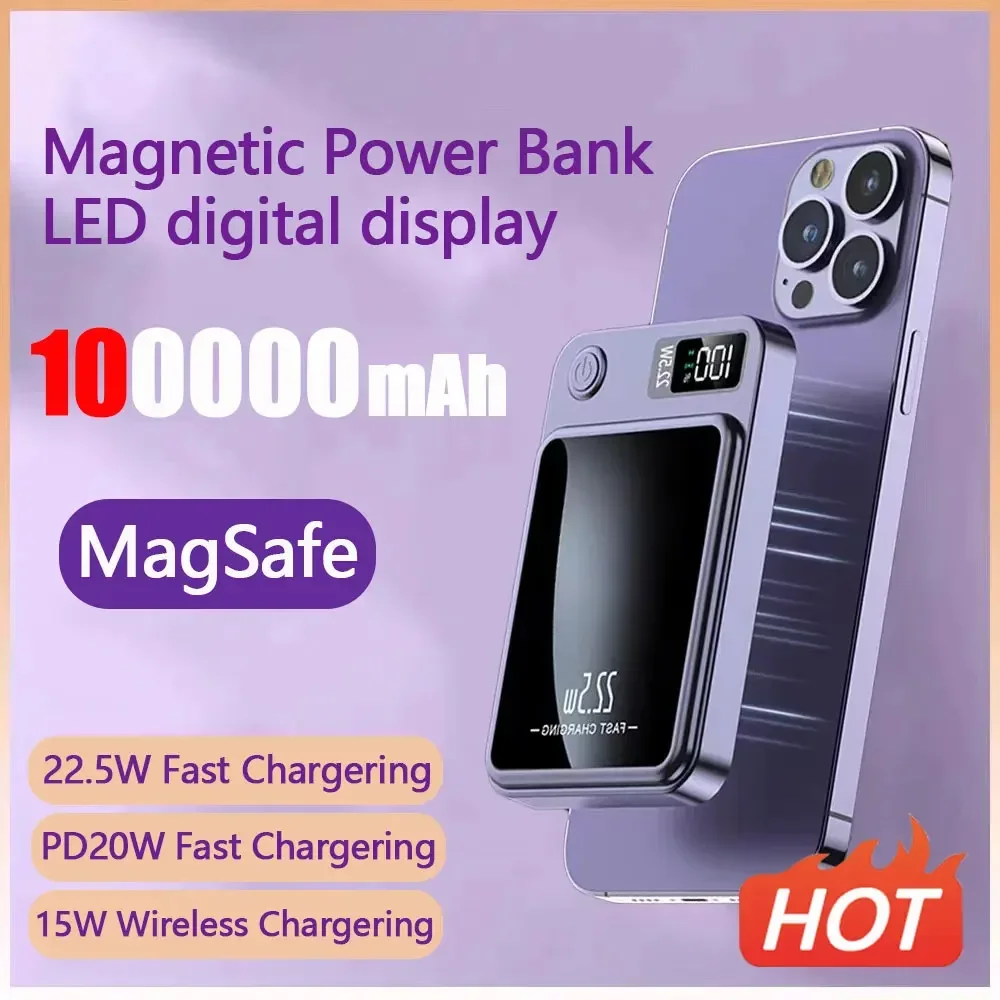 Macsafe-Power Bank magnétique portable, batterie à charge super rapide, 100000mAh, 22.5W, iPhone, Xiaomi, Samsung, livraison gratuite