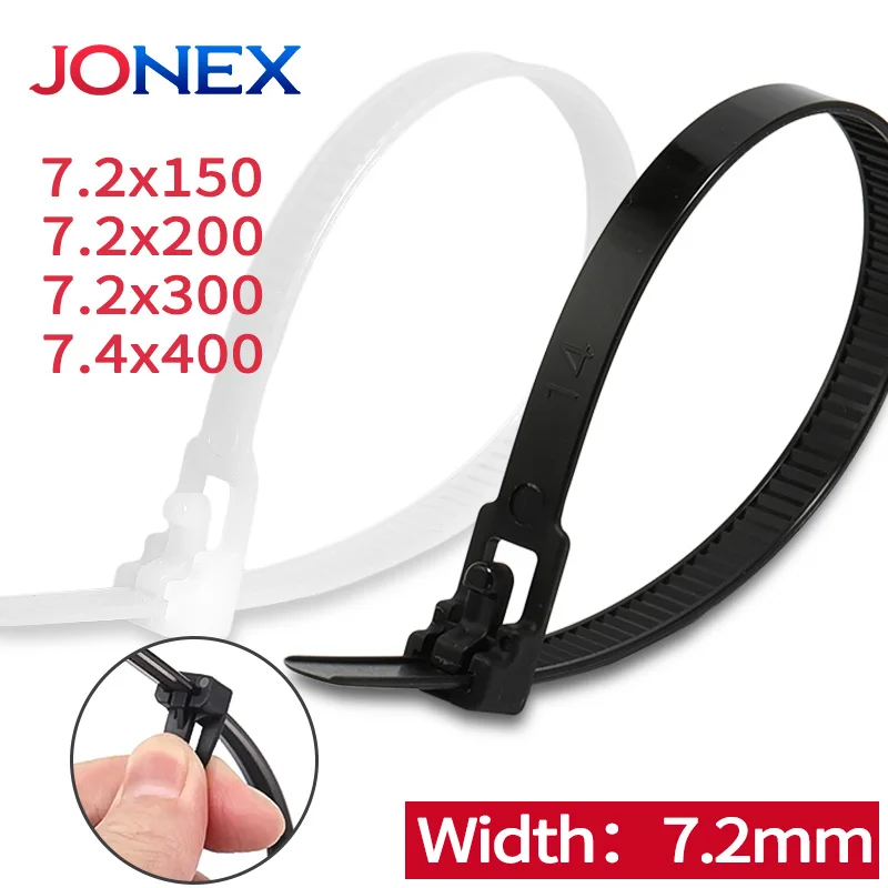 50PCS Reusable Plastic Ties Nylon Cable Zip Tie Black White Self-locking Desk Organiser For Wire Management Garden Strap Bundle