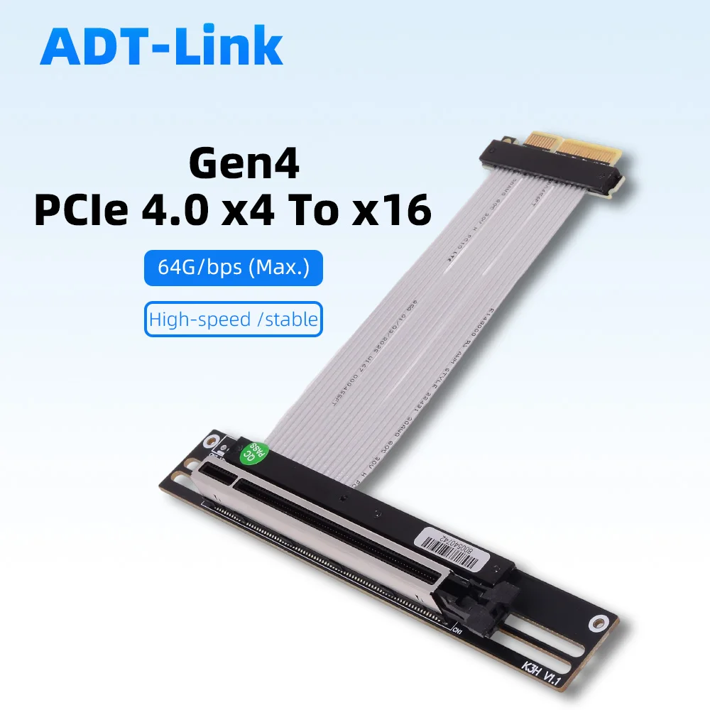 

ADT-Link PCIE PCI Express 4.0 X4 To X16 Extension Riser Cable 90 180 270 Degrees for RTX3090 RX6800xt GPU Gen4 64G/bps 0.05M- 1M