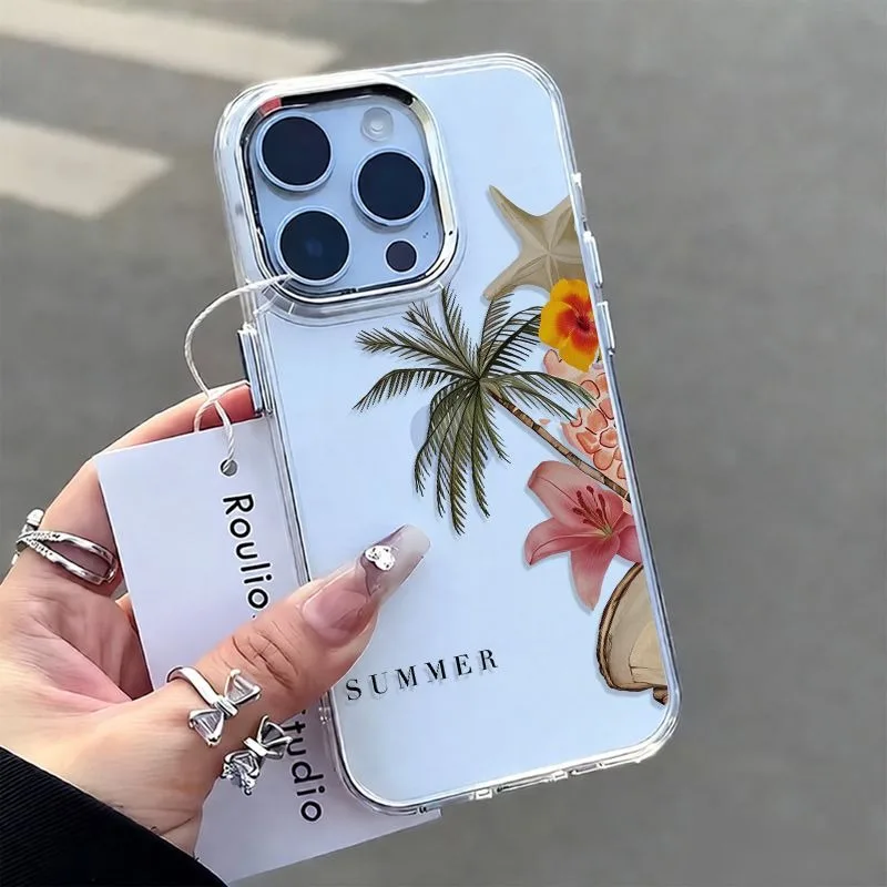 Summer Floral Phone Case For Samsung Galaxy S26 Ultra 5G S25 S24 Plus S23 FE S25 S26 5G White Palm Tree And Flowers Design Cover