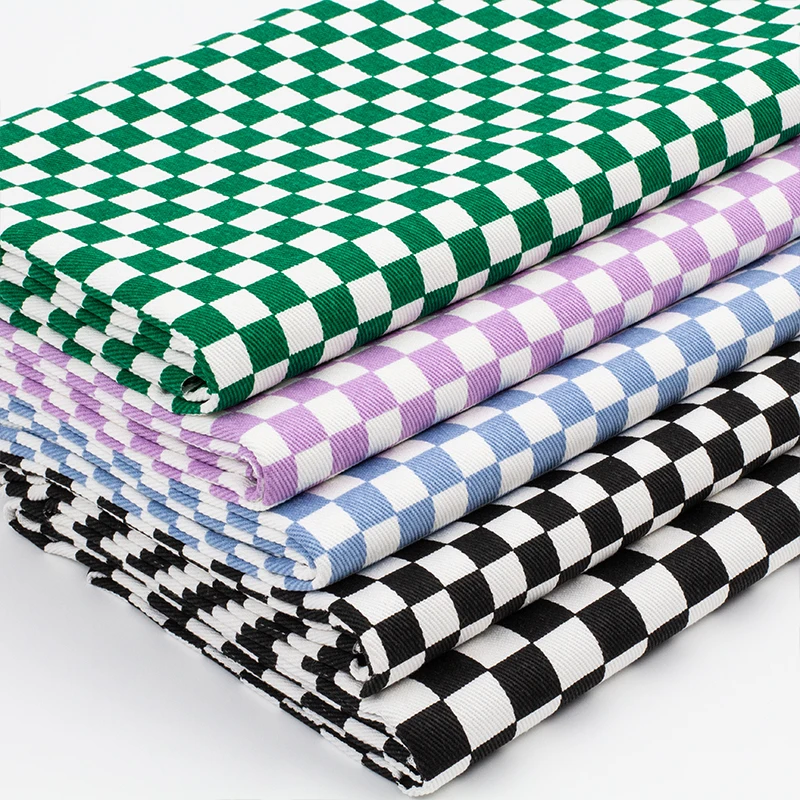 Checkerboard Canvas Fabric Pure Cotton for Sewing Bags Hats Skirts Pants Clothing Diy Thick Wear-resistant Black Green By Meters