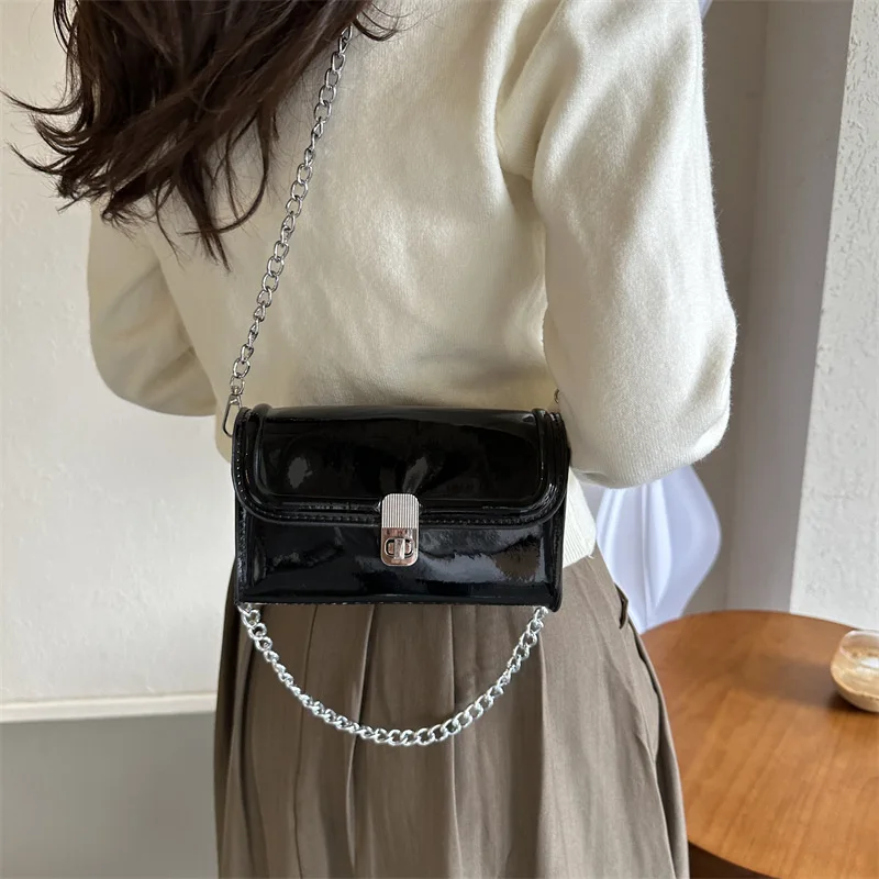 2024 pure color PU fashion metal buckle chain single shoulder crossbody small square women's bag