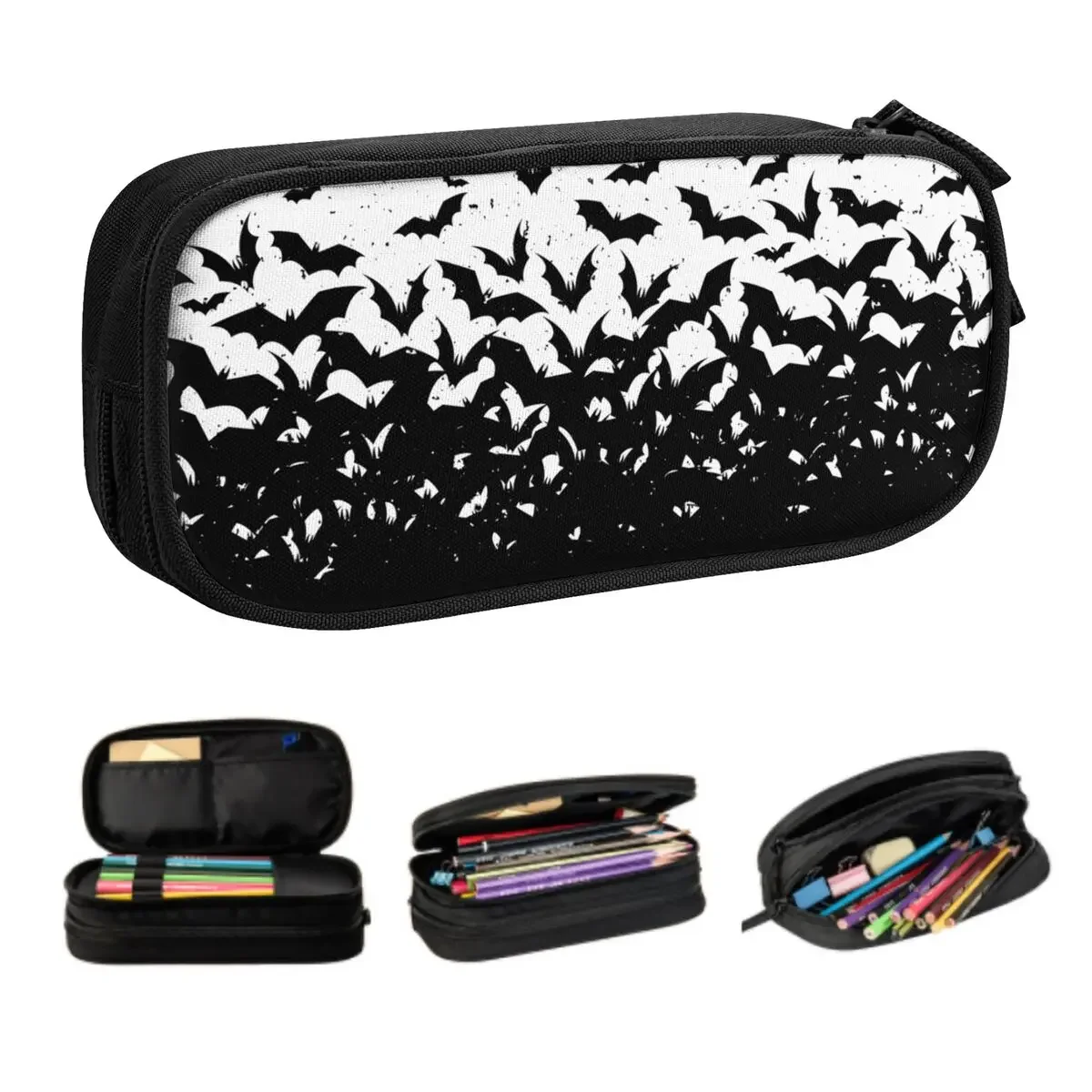 Custom Kawaii Halloween Vampire Bats Pencil Cases for Boys Gilrs Large Storage Pen Bag Box School Accessories