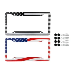 Car Parts Stainless Steel USA Flag License Plate Frame Cover  For USA Standard Car License Plate Holder