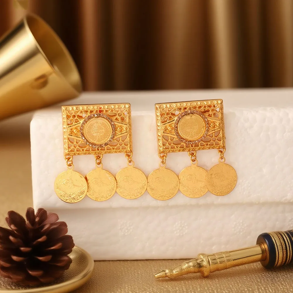 Gold plated turkish coin brooch for women turkish kurdish bridal jewelry brooch pin arbic totem women accessory
