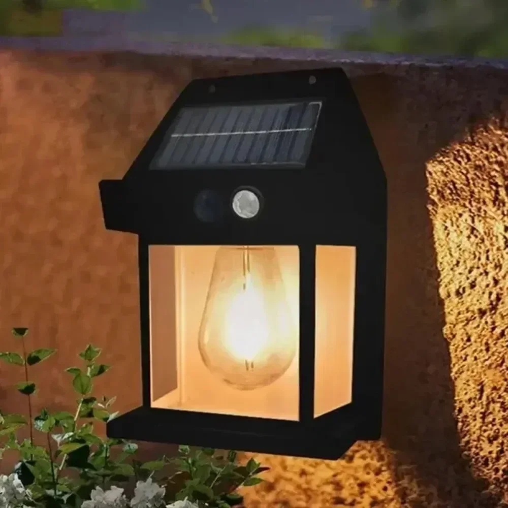 Lâmpada noturna solar super brilhante de tungstênio, lâmpada de parede com indução de corpo humano, à prova d'água, lanterna de decoração de jardim de pátio, 3 modos