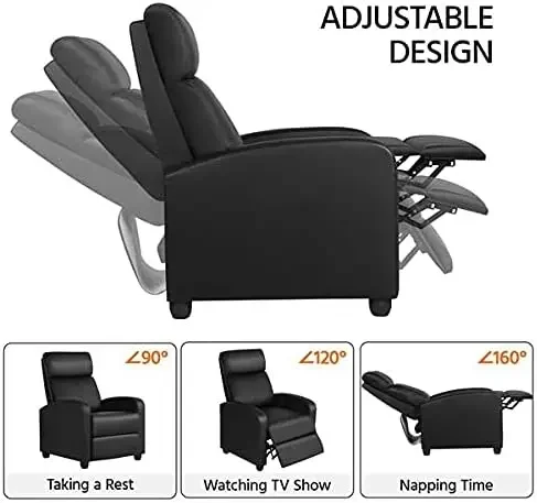 2-Seat Reclining Chair Leather Recliner Sofa Modern Chaise Couch Lounger Sofa for Living Room Home Theater Black