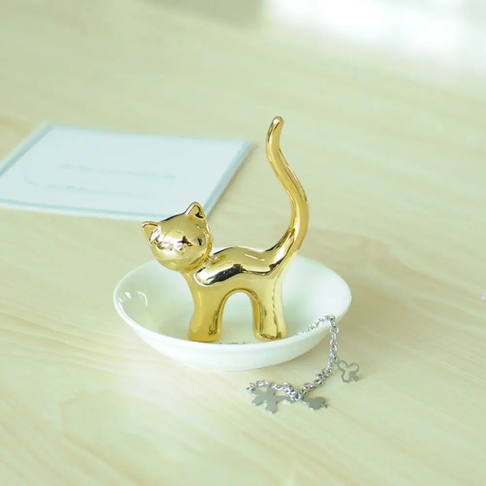 New Ceramic Cat Ring Holder Gold Silver Jewelry Display Jewelry Stand Jewelry Storage Tray Room Decor Miniature