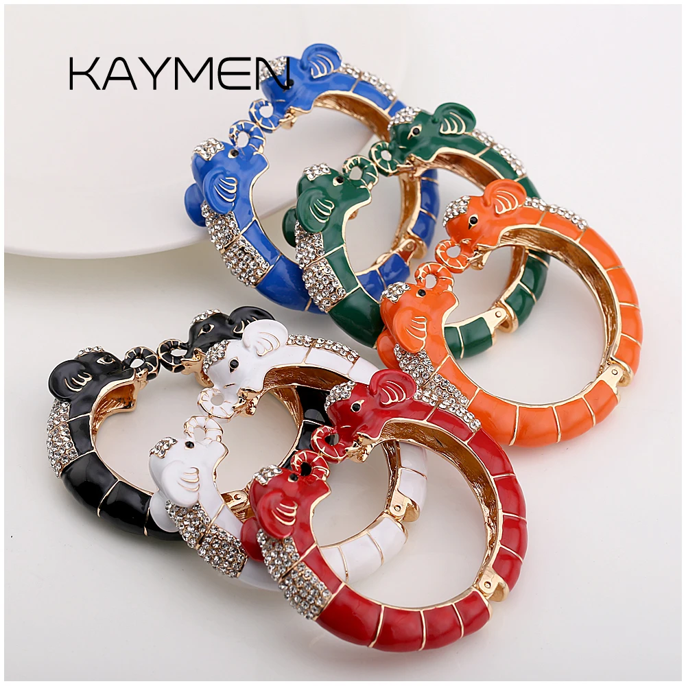 Latest Fashion Zinc Alloy Crystal Elephant Enamel Colorful Bold Women Bangle Trend Jewelry Unique Bracelet Gift Style Accessory