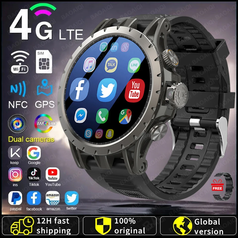 

4G Full Netcom Android 9.0 4G Smart Watch Men 466*466 Amoled 1.43'' Screen Display GPS WIFI HD Video Call 5MP Camera Smartwatch