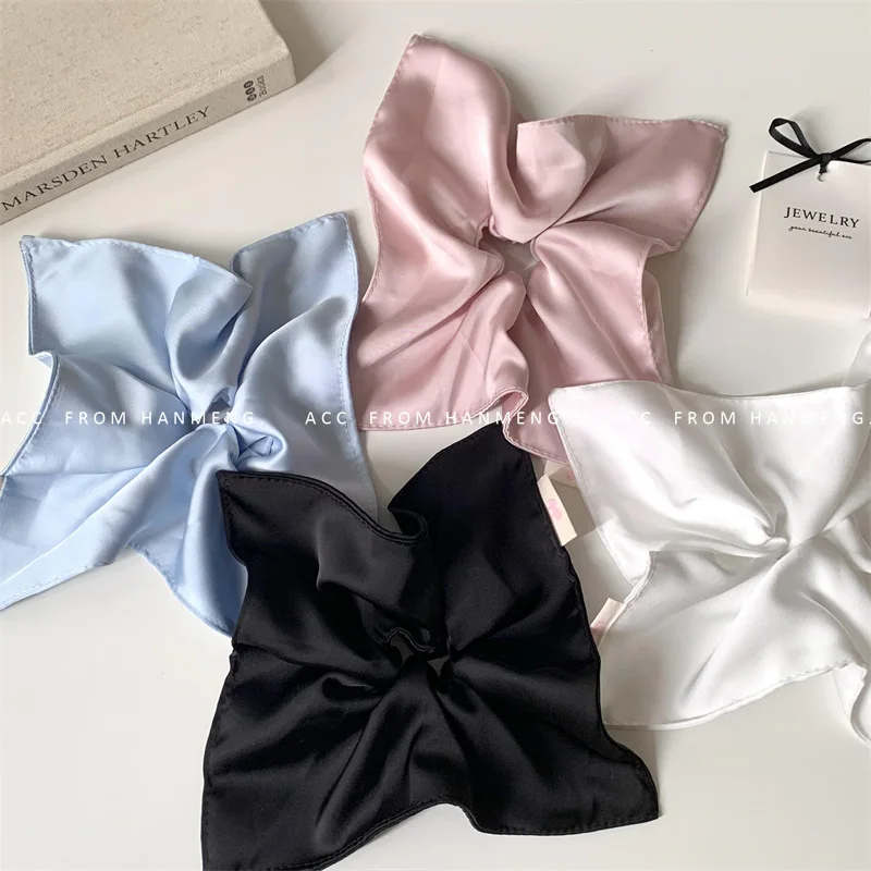 Vintage Glossy Satin Square Scrunchie Headdress 2024 Creative Design Women Korean Colored Oversized Hair Ties Hair Accessories