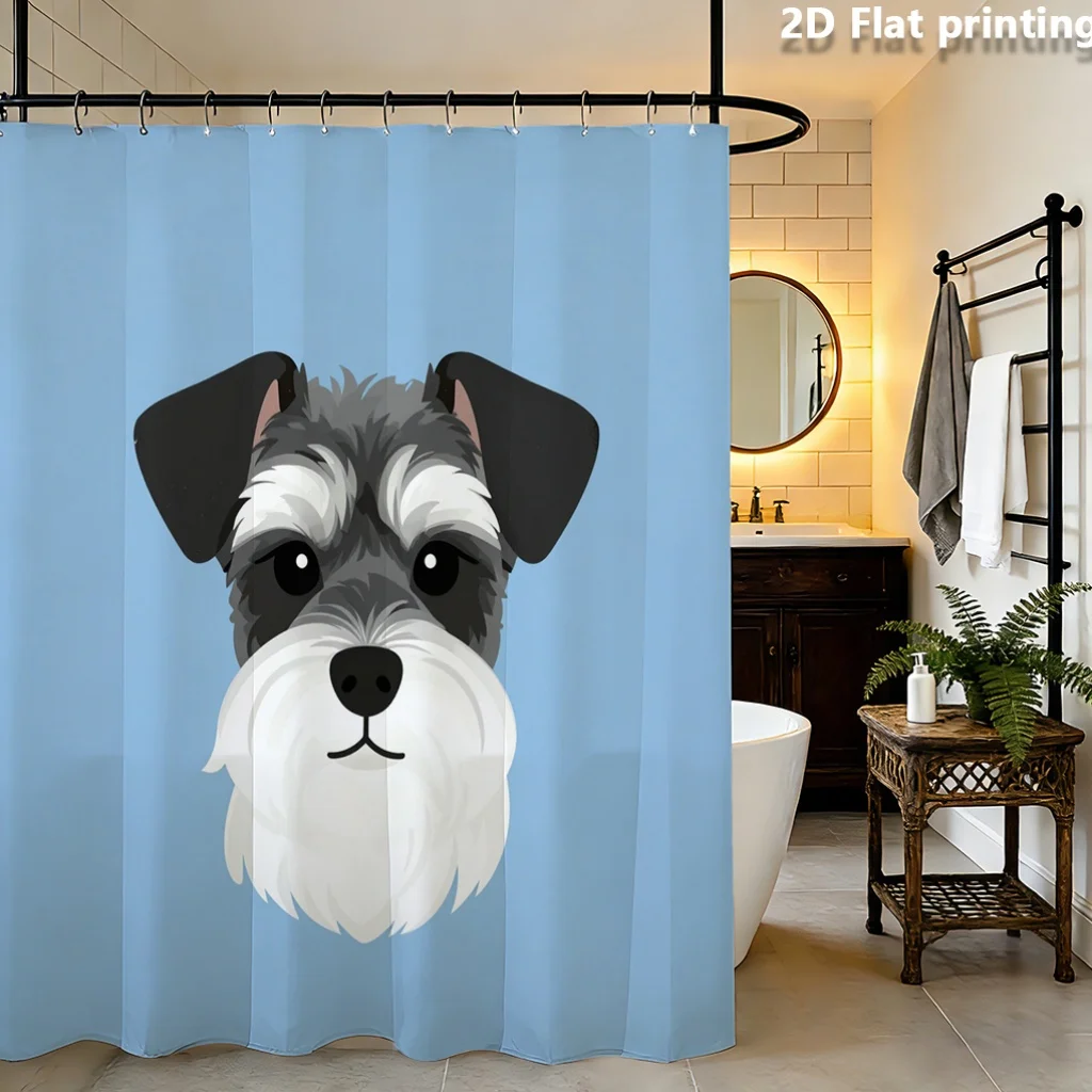 Cute Schnauzer Dog Shower Curtain, Funny Puppy Face Waterproof Bath Curtain, Pet Lover Bathroom Decor for Dog Owners