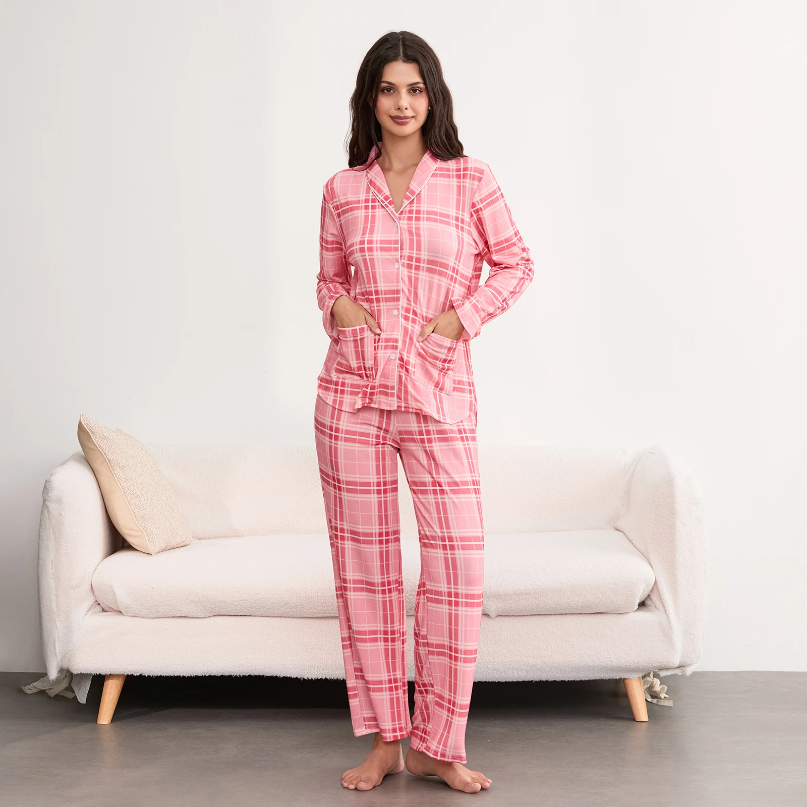 

Осенне-зимние пижамные комплекты для женщин с длинным рукавом и цветочным принтом повседневные свободные мягкие рубашки на пуговицах штаны Пижама домашняя одежда для сна