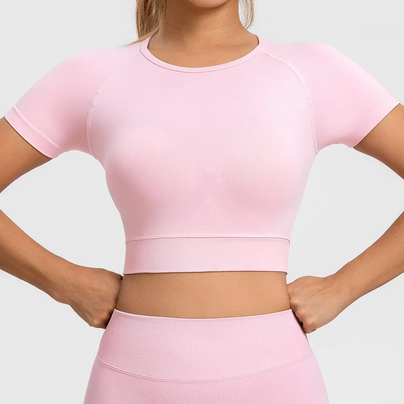 

RUSHBURN Women Gym Top Short Sleeve Seamless Sports T Shirt Active Fitness Tank Crop Top Workout Yoga Blouse Elastic Running Tee