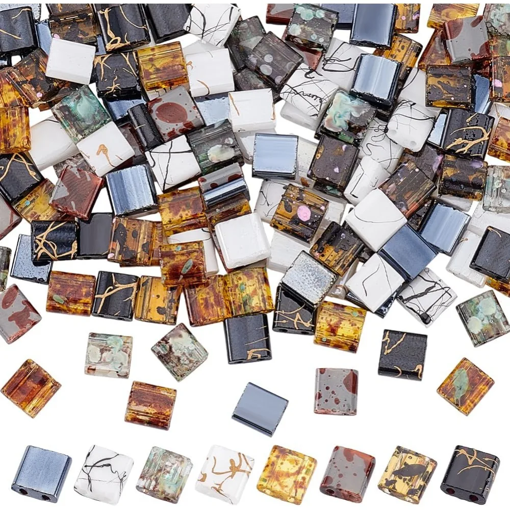 

160pcs 8 Coffee Colors Beads 2 Hole Square Glass Beads for Jewelry Making kit