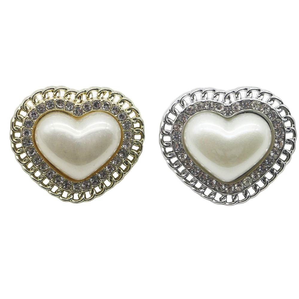 High Quality Rhinestone Heart Pearl Metal Top Hand Sewn Decorative Button DIY Small Fragrant Wool Coat Button