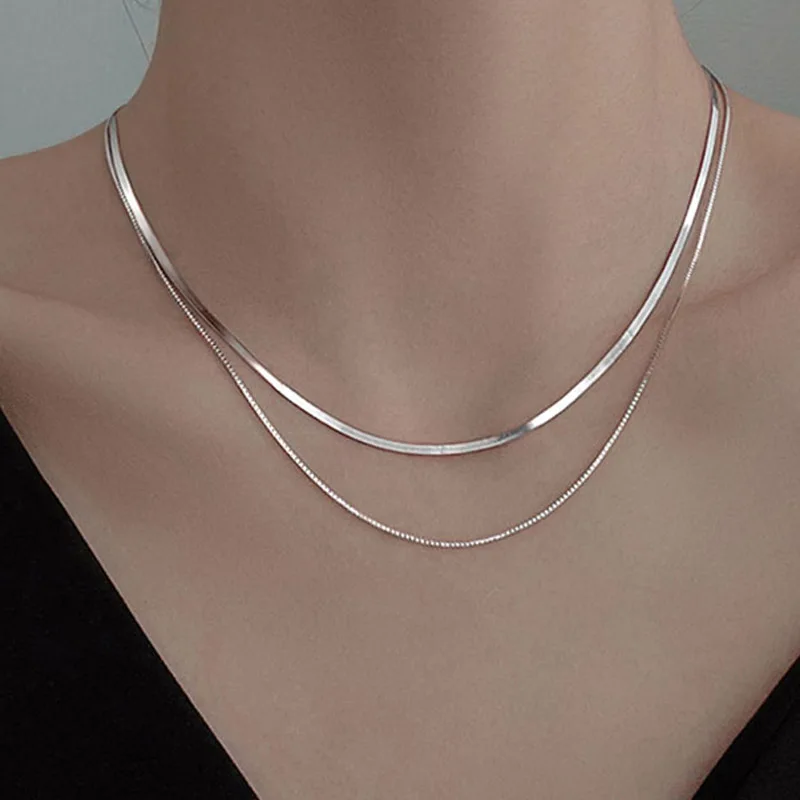 2023 S925 srebrny dwuwarstwowy łańcuszek w kształcie węża łańcuszek do obojczyka naszyjnik kobieta moda Hip-hop Retro unikalna konstrukcja Fine Jewelry