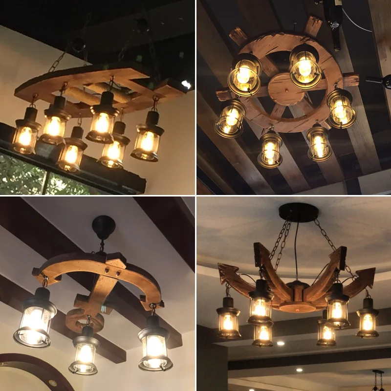 

Vintage Wood Pendant Lights LOFT Chandelier Luminaire Suspension Retro Wooden LED Hanging Lamp For Bar Restaurant Farmhouse