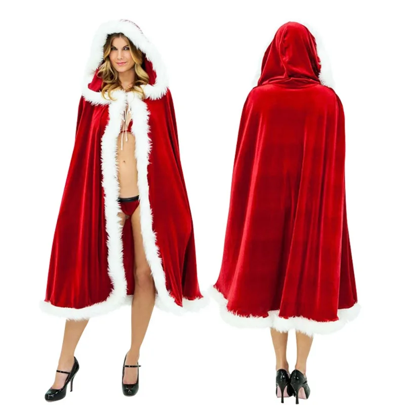 

Christmas Elegant Red Velvet Santa Claus Cape with Hat for Women Girls Xmas Gifts Party Stage Performance Costume