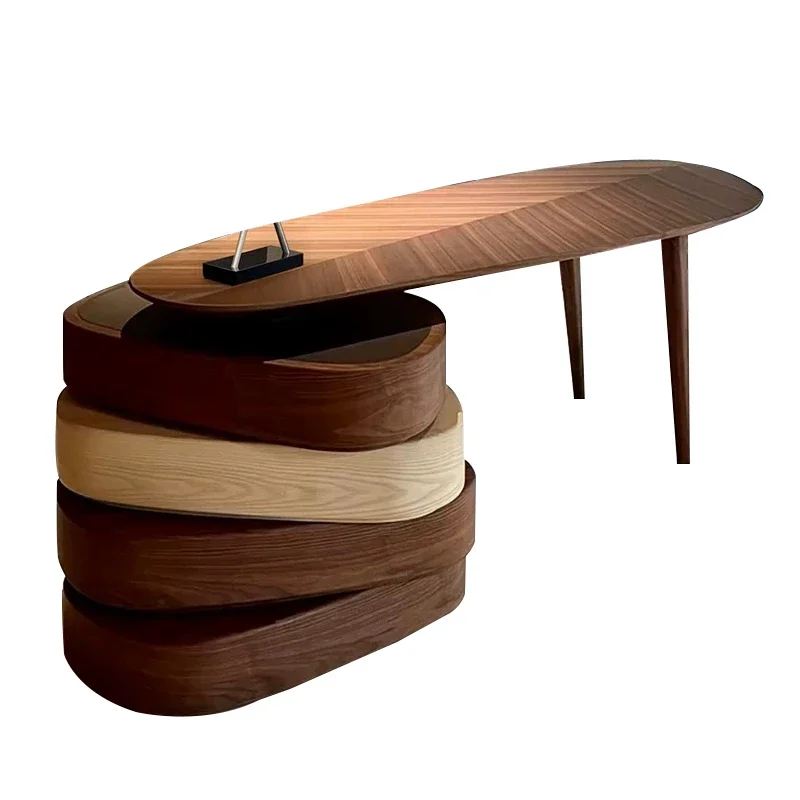โต๊ะทำงานไม้เนื้อแข็งสไตล์มินิมอลของอิตาลี โต๊ะทำงานมุมโค้งระดับไฮเอนด์ โต๊ะคอมพิวเตอร์แบบหมุนได้