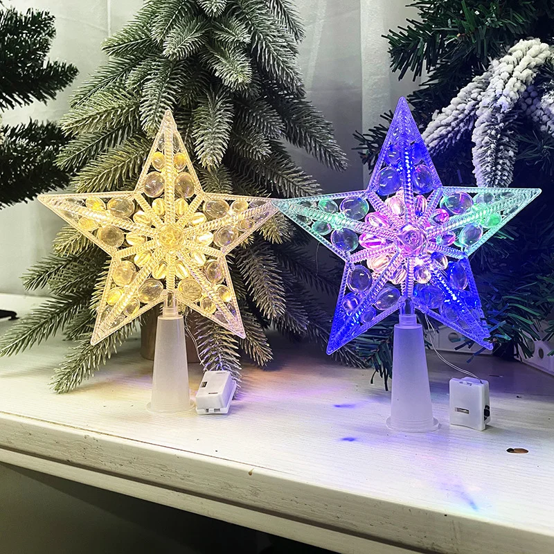 15cm Christmas Glowing Tree Topper Five-pointed Star Transparent Led Shining Lamp Xmas Colorful Topstar Ornaments Navidad Decora