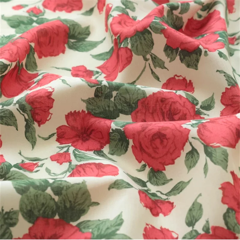 

Fashion Cotton Fabric Handmade Shirt Dress Clothing Fabric Red Rose Fabric 25*135cm