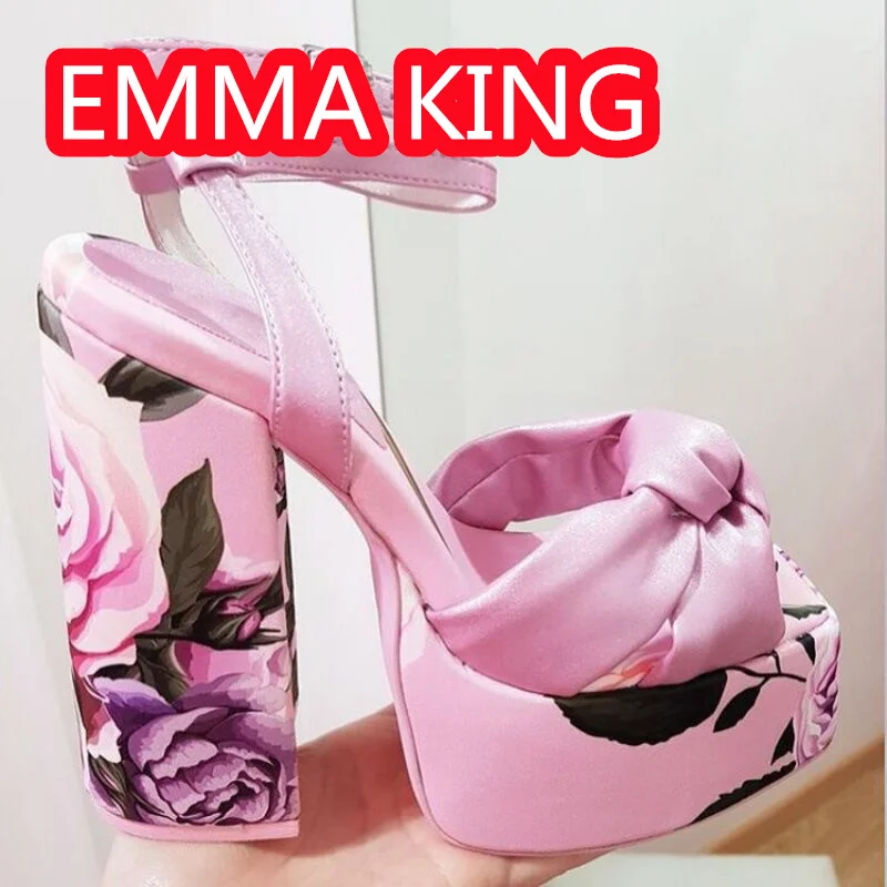 

Square Toe Platform Runway Sandals 2025 Mixed Color Knotting Bow Buckles Gladiator Sandals Women High Heels Party Ladies Shoes