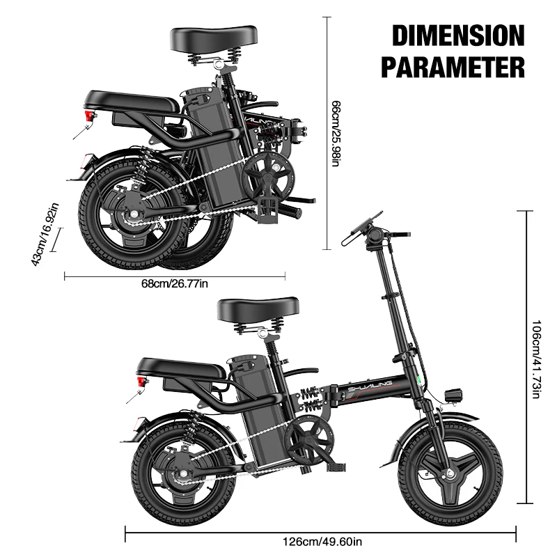 Electric Bicycle 14 Inch 400W Mini City Bike 48V 10Ah 25Ah Folding E-bike 120KM Mountain Cycling Full Throttle Vacuum Tire