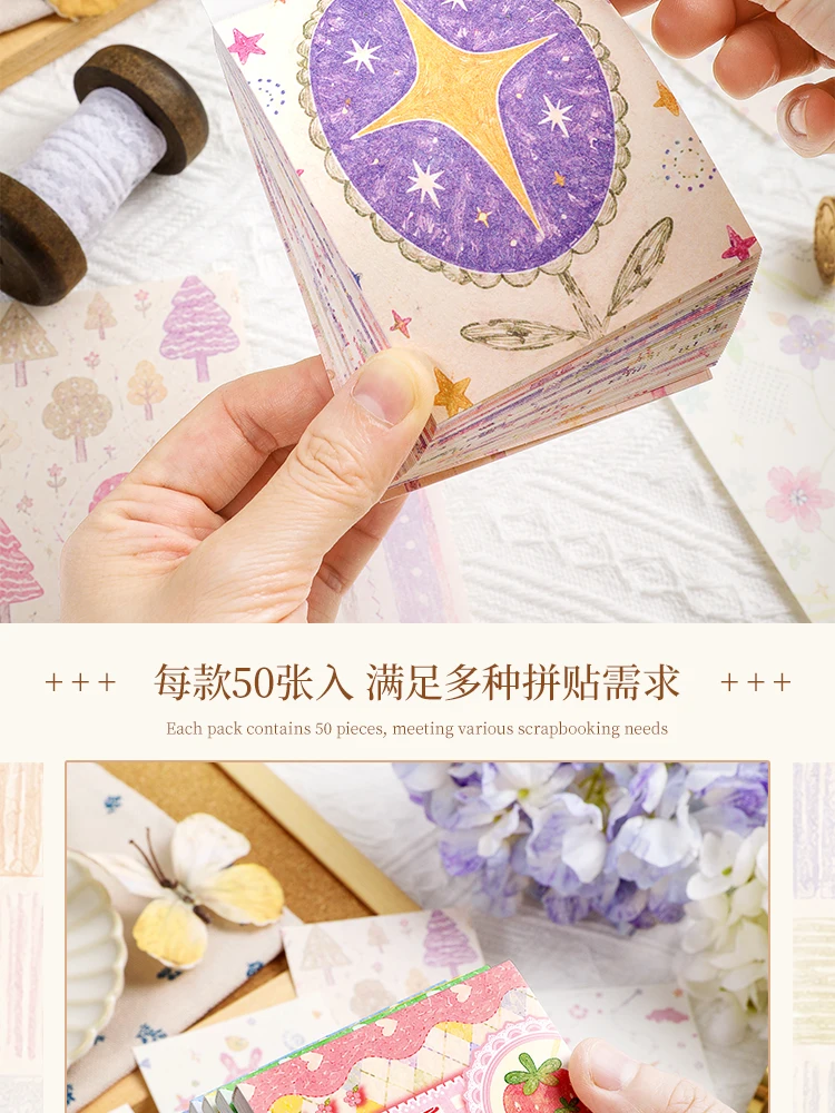 Journal GO 50 Stück Niedliches gemustertes Scrapbook-Papier mit Blumen- und Sternmotiven, dekorative Blätter für Junk Journals, Planer, Scrapbooking & Bastelarbeiten – Detail 5