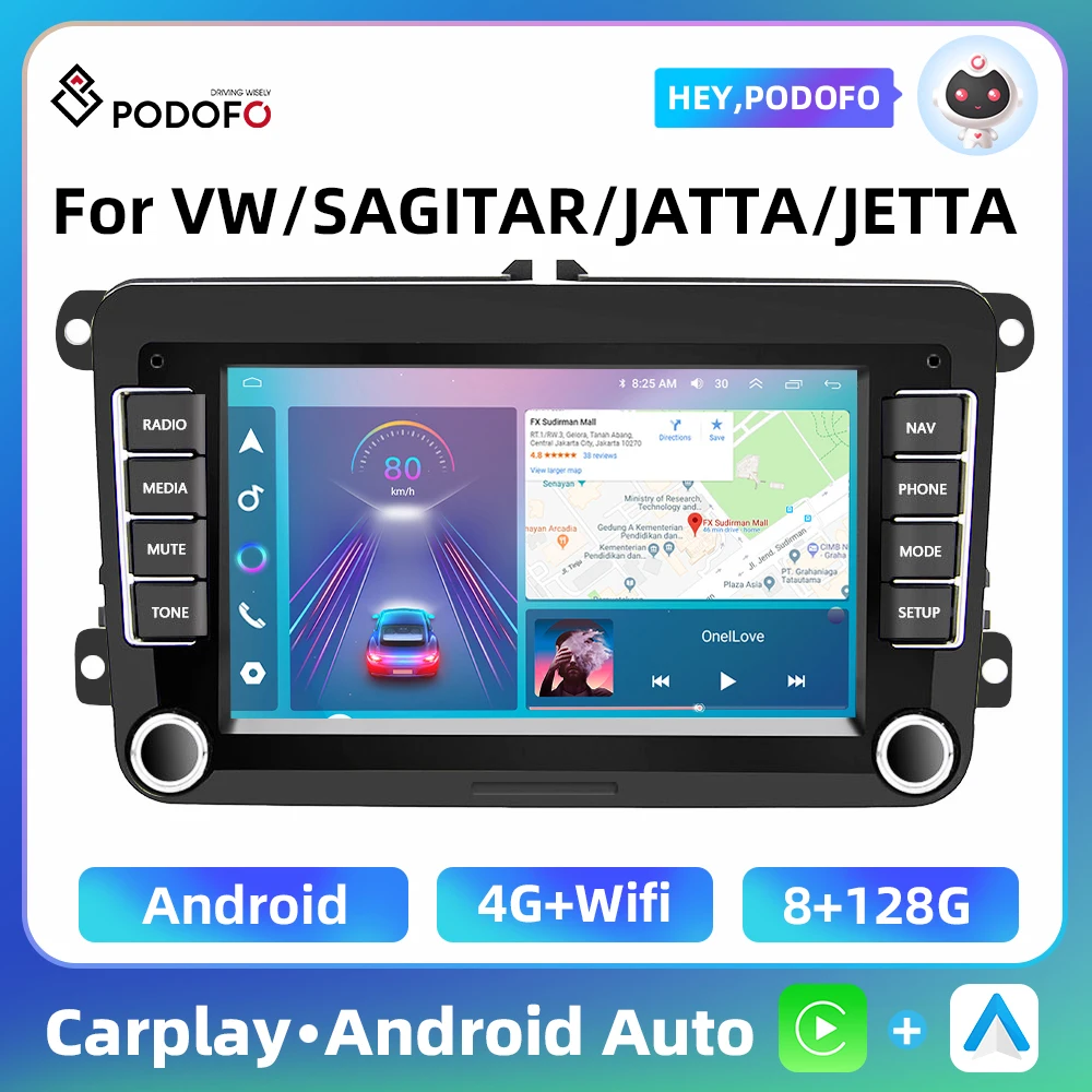 Podofo 7inch 8Core Car Radio For VW/PASSAT/GOLF/TOURAN Multimedia Player Carplay Android Auto GPS Navigation AI Voice Car Stereo