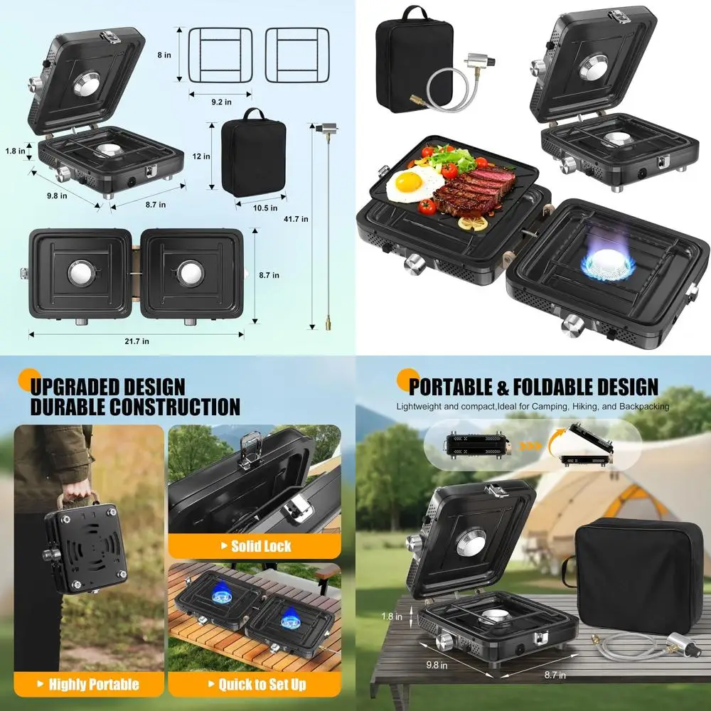 

Camping Stove - 2-Burner Propane Camp Stove with Push-Button Instant Ignition,Adjustable Stove with Carry Bag & Handle for Outdo