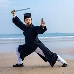 Batas taoístas Taichi, ropa de práctica de Kungfu, ropa de artes marciales, bata larga Hanfu para hombres, ropa para el hogar, disfraz tradicional chino