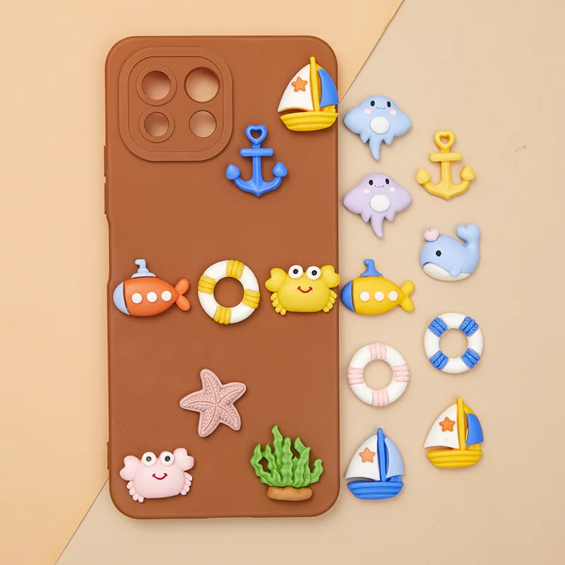 Kawaii Ocean Marine Series Crab Whale Submarine Resin Cabochons Flatback Scrapbook Craft DIY Phone Cases Jewelry Accessory