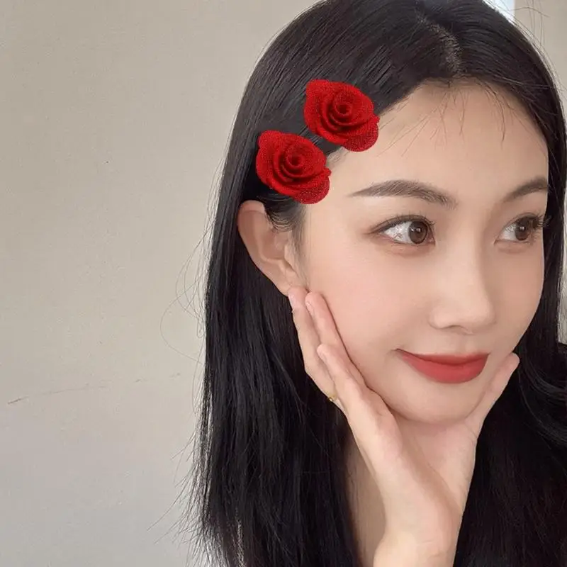 A52E 10pcs Rose Barrettes with Metal Teeth Flower Side Hairpin Women Hair Accessory