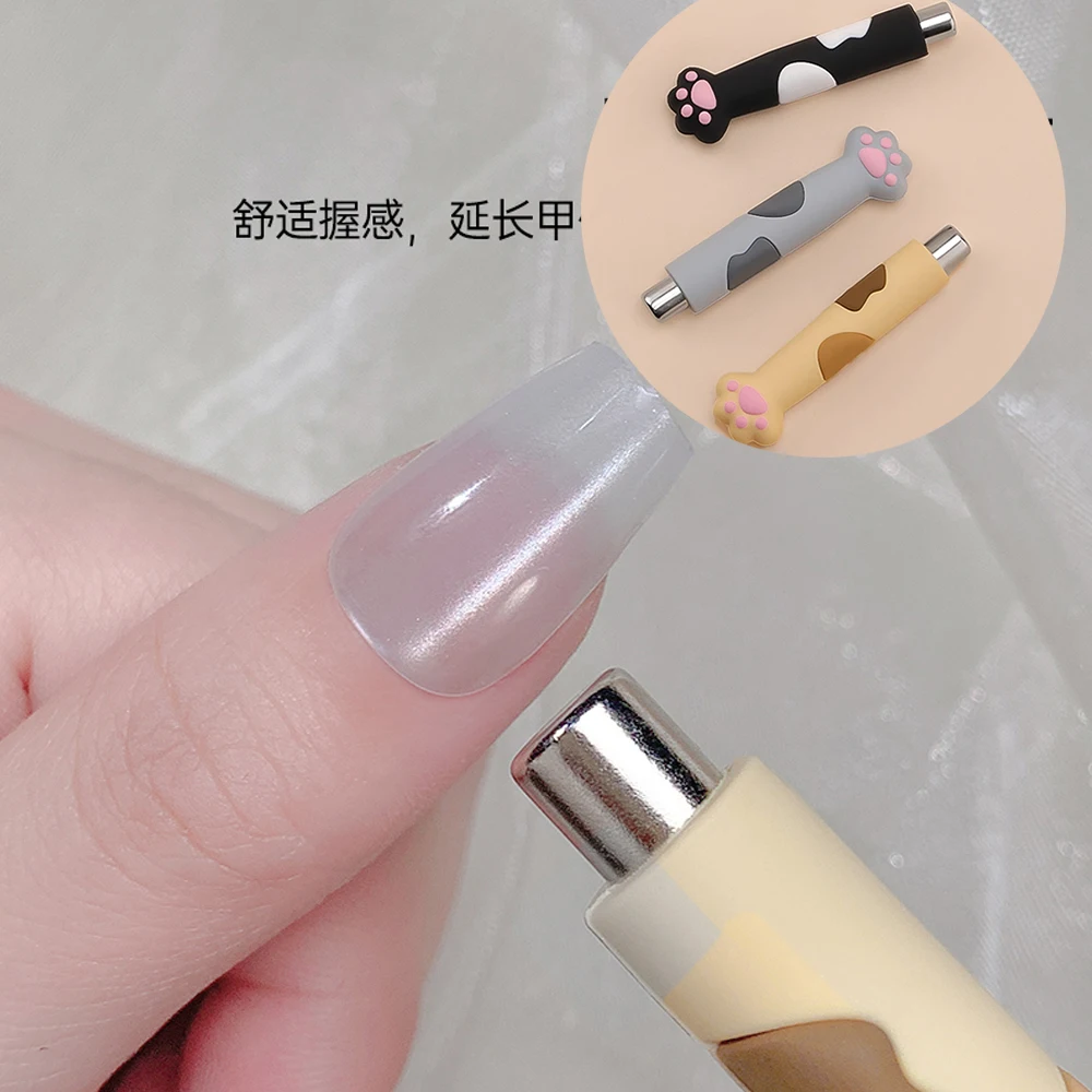 1Pc 6.8cm Cat Eye Nail Magnetic Stick with Silicone Paw Protection Cover Cylindrical Magnet Rod for Cat Eye UV Gel Polish
