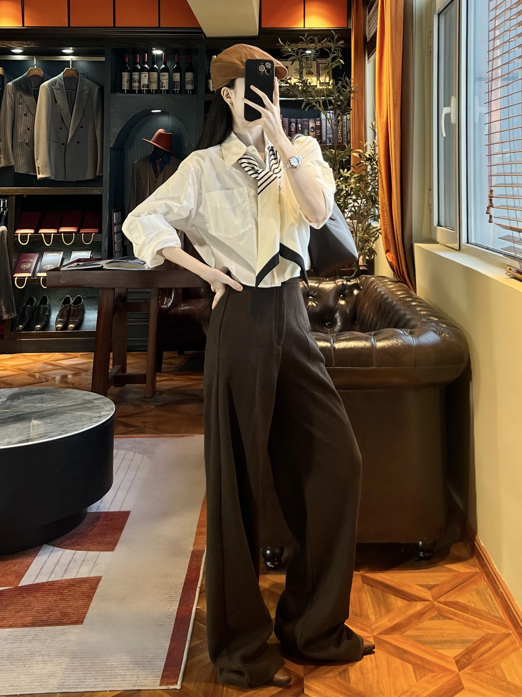 

Брюки Jiang Early Literature из утолщенной ацетатной шерсти с высокой талией и широкими штанинами, осенне-зимние, длинные, винтажные, для повседневной носки