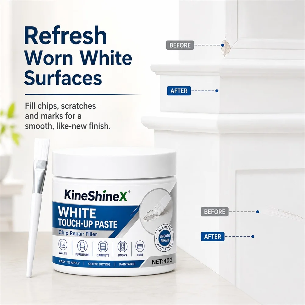 White Furniture Touch-Up Brush Paste Scratch Repair Filler Instants Fix Scratches-Dent Seamless Fast Drying Waterproof Scuff Fix
